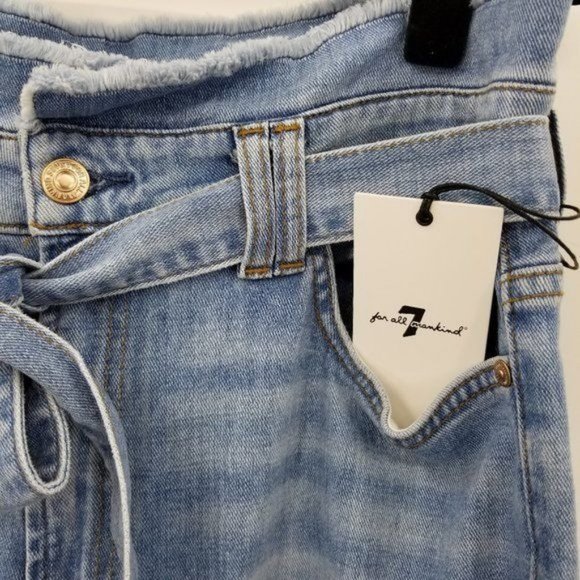 7FAMK The Paperbag Jeans in Bright Blue Jay High Rise Tie Waist Size 32 - Picture 6 of 11